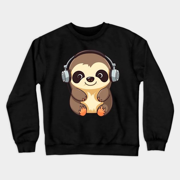 Sloth headphones Crewneck Sweatshirt by pako-valor